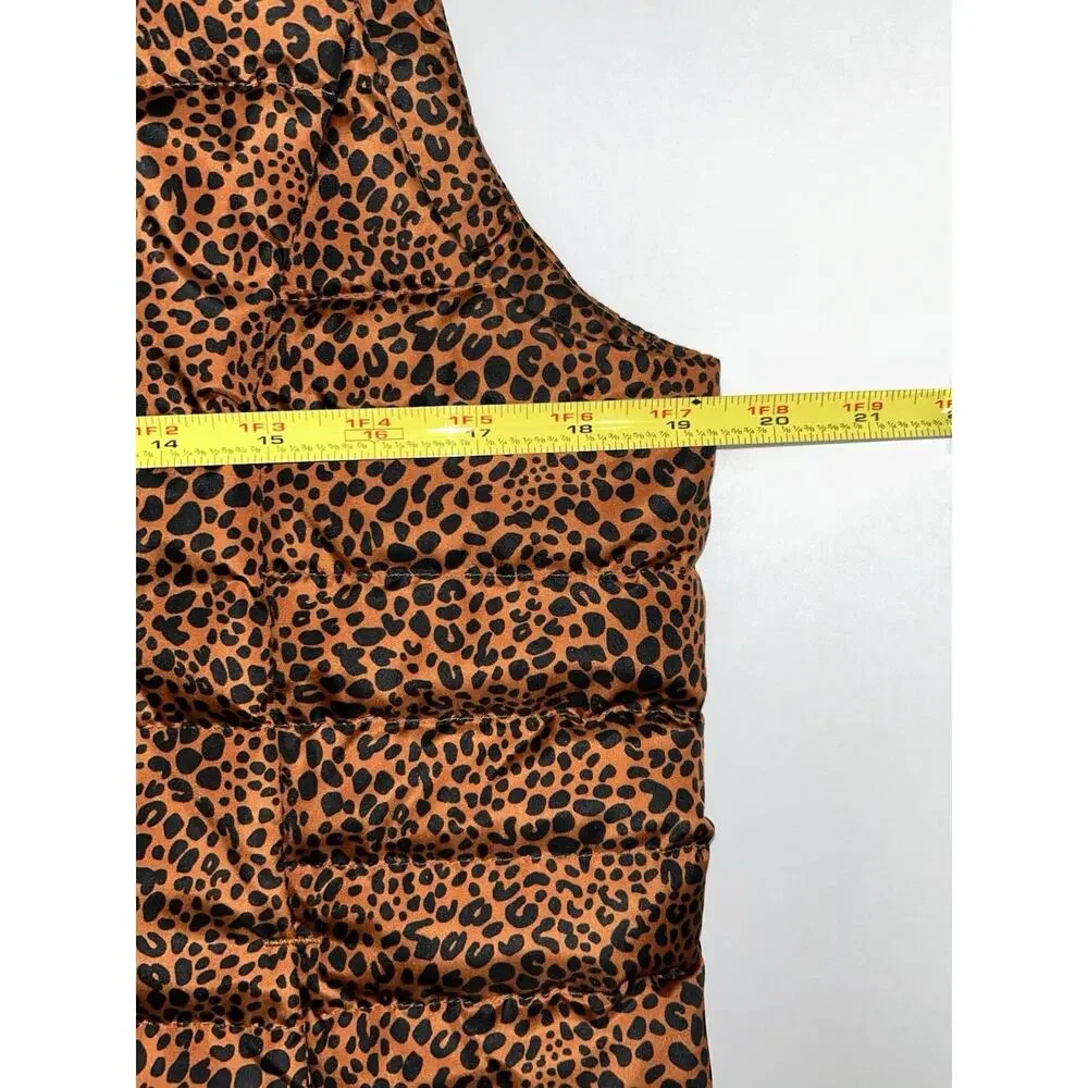 Lands’ End Women’s Burnt Orange Leopard Print Down Puffer Vest Jacket Size S